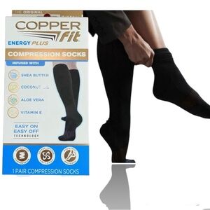 Copper Fit Energy Plus Compression Socks • Copper Infused • M 6-9 • W 7-10 NIB